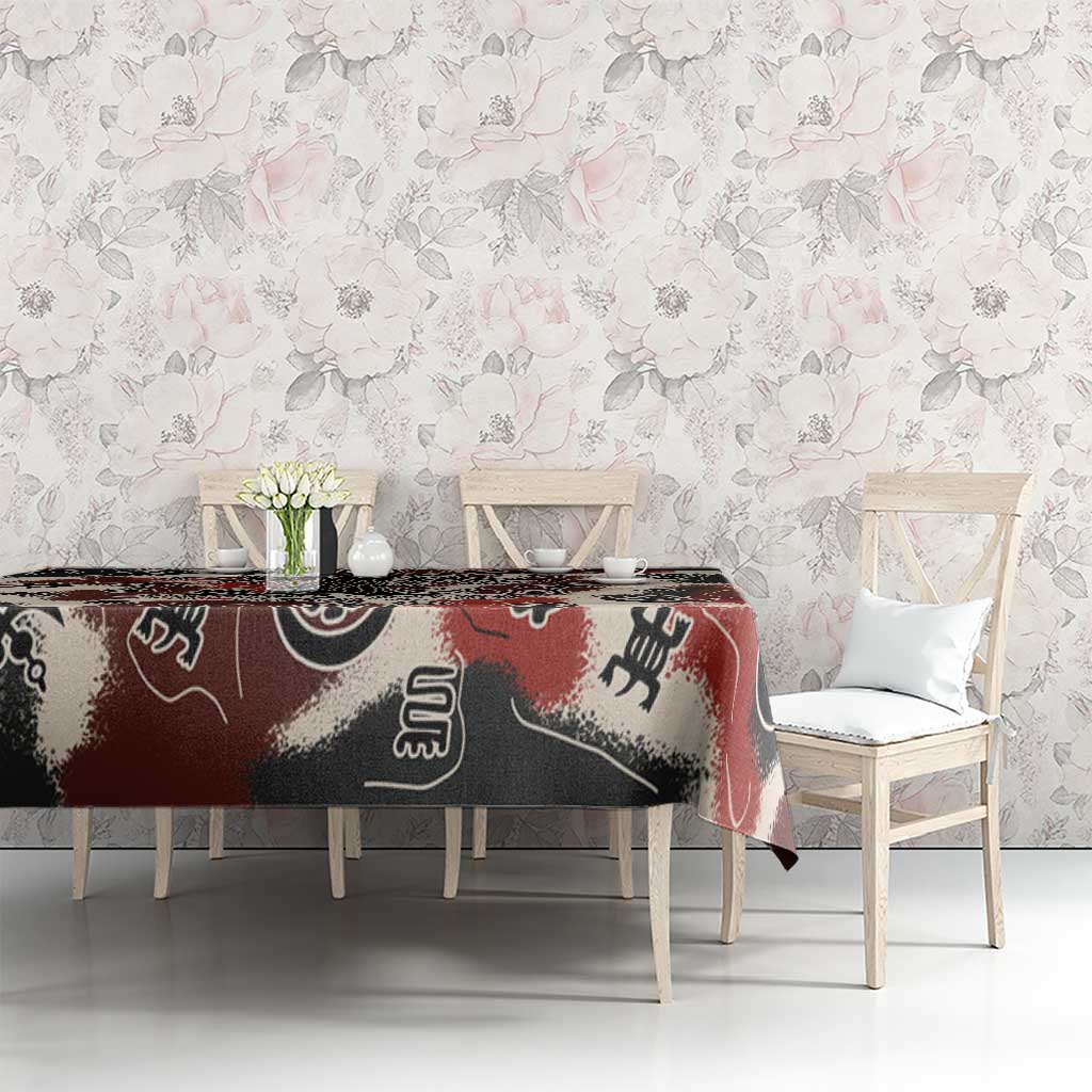 Sacred Heritage Tablecloth African Abstract Baobab Tree, Ethnic Symbols, and Red-Black Pattern - Wonder Print Shop