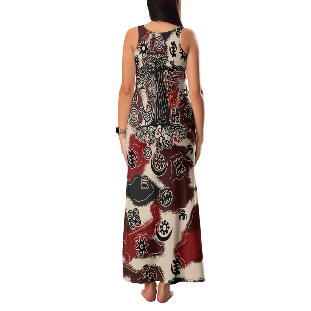 Sacred Heritage Tank Maxi Dress African Abstract Baobab Tree, Ethnic Symbols, and Red-Black Pattern - Wonder Print Shop