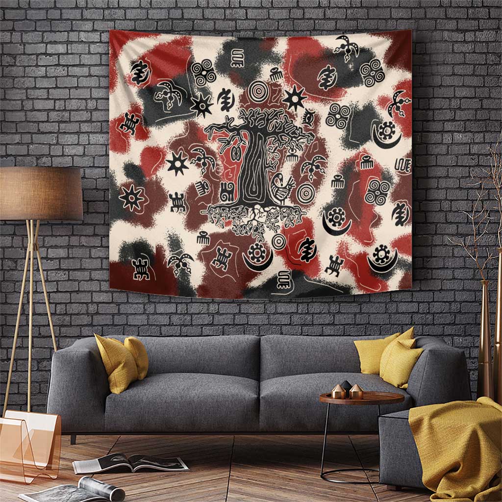 Sacred Heritage Tapestry African Abstract Baobab Tree, Ethnic Symbols, and Red-Black Pattern - Wonder Print Shop