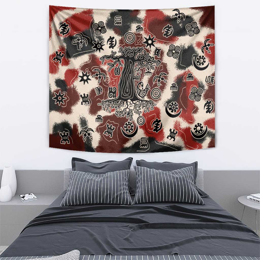 Sacred Heritage Tapestry African Abstract Baobab Tree, Ethnic Symbols, and Red-Black Pattern - Wonder Print Shop