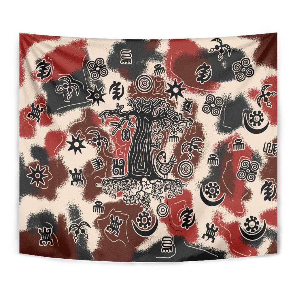 Sacred Heritage Tapestry African Abstract Baobab Tree, Ethnic Symbols, and Red-Black Pattern - Wonder Print Shop