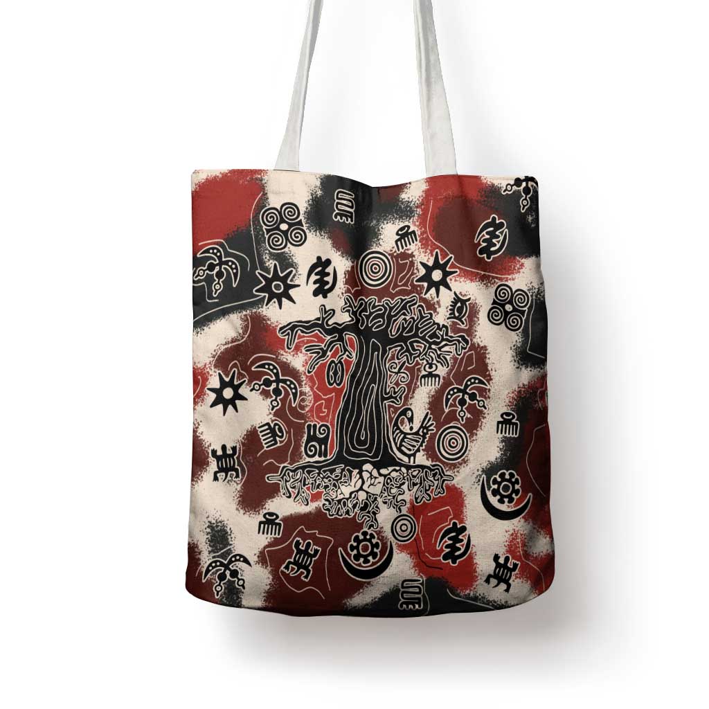 Sacred Heritage Tote Bag African Abstract Baobab Tree, Ethnic Symbols, and Red-Black Pattern - Wonder Print Shop