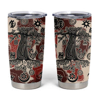 Sacred Heritage Tumbler Cup African Abstract Baobab Tree, Ethnic Symbols, and Red-Black Pattern - Wonder Print Shop