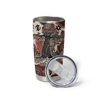 Sacred Heritage Tumbler Cup African Abstract Baobab Tree, Ethnic Symbols, and Red-Black Pattern - Wonder Print Shop