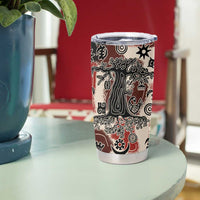 Sacred Heritage Tumbler Cup African Abstract Baobab Tree, Ethnic Symbols, and Red-Black Pattern - Wonder Print Shop