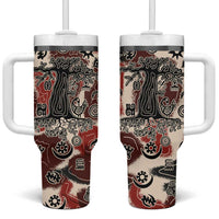 Sacred Heritage Tumbler With Handle African Abstract Baobab Tree, Ethnic Symbols, and Red-Black Pattern - Wonder Print Shop