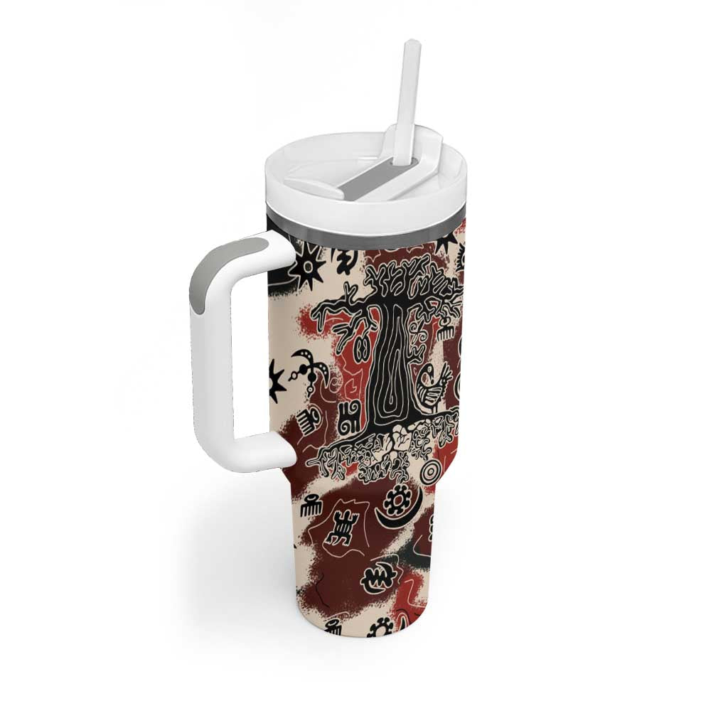 Sacred Heritage Tumbler With Handle African Abstract Baobab Tree, Ethnic Symbols, and Red-Black Pattern - Wonder Print Shop
