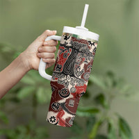 Sacred Heritage Tumbler With Handle African Abstract Baobab Tree, Ethnic Symbols, and Red-Black Pattern - Wonder Print Shop