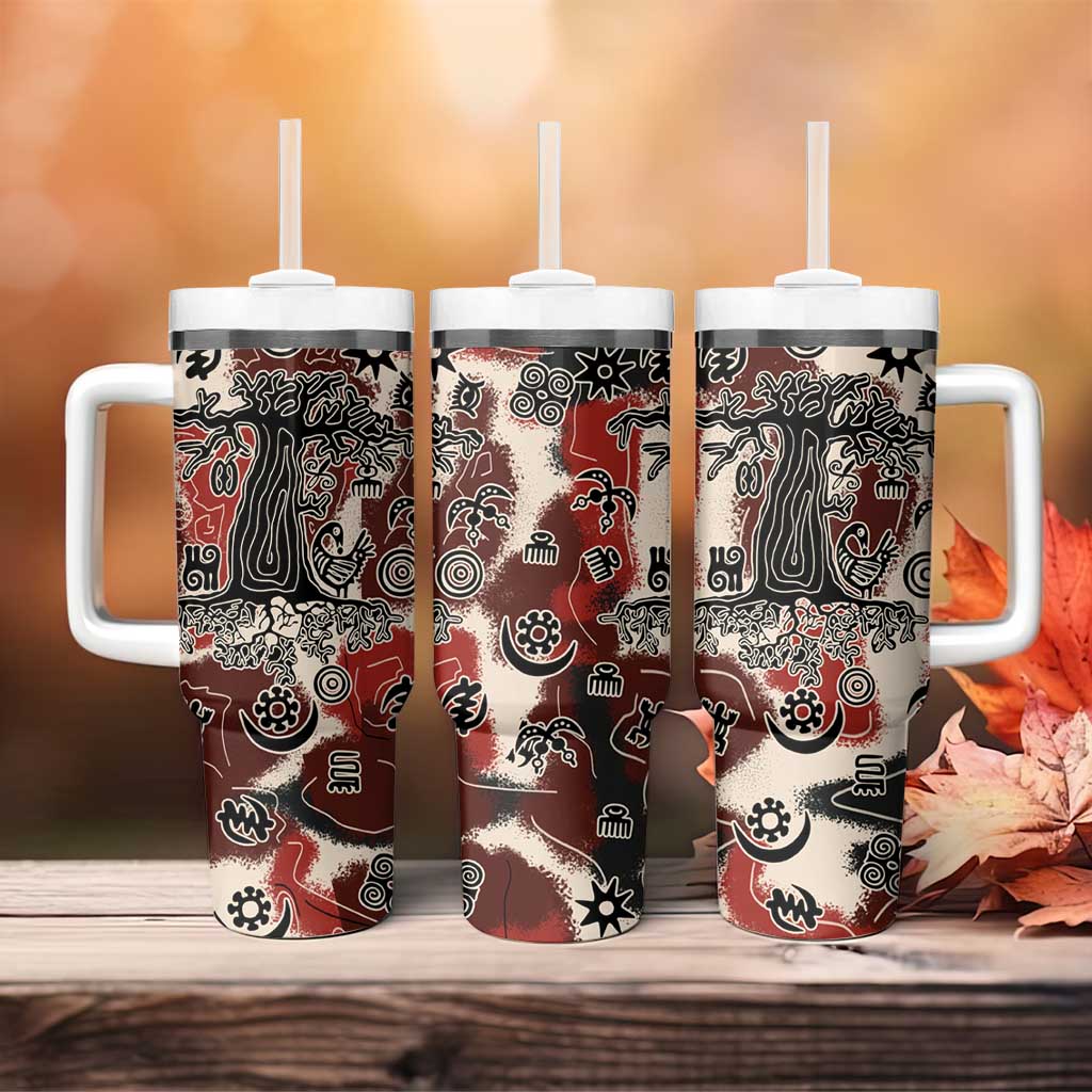 Sacred Heritage Tumbler With Handle African Abstract Baobab Tree, Ethnic Symbols, and Red-Black Pattern - Wonder Print Shop