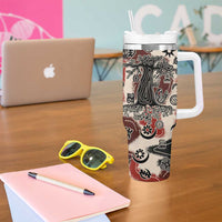 Sacred Heritage Tumbler With Handle African Abstract Baobab Tree, Ethnic Symbols, and Red-Black Pattern - Wonder Print Shop