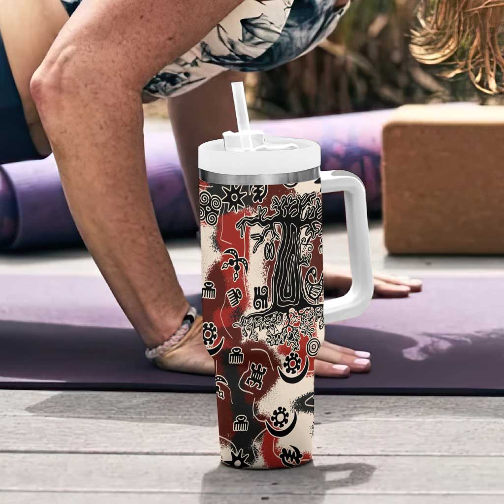 Sacred Heritage Tumbler With Handle African Abstract Baobab Tree, Ethnic Symbols, and Red-Black Pattern - Wonder Print Shop