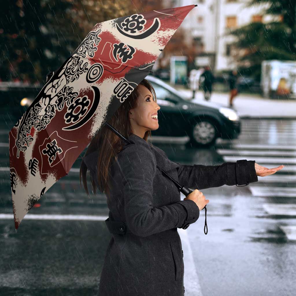 Sacred Heritage Umbrella African Abstract Baobab Tree, Ethnic Symbols, and Red-Black Pattern - Wonder Print Shop