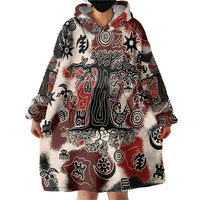 Sacred Heritage Wearable Blanket Hoodie African Abstract Baobab Tree, Ethnic Symbols, and Red-Black Pattern - Wonder Print Shop
