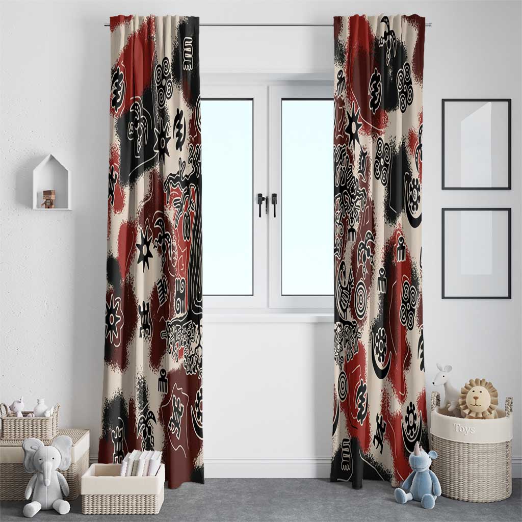 Sacred Heritage Window Curtain African Abstract Baobab Tree, Ethnic Symbols, and Red-Black Pattern - Wonder Print Shop