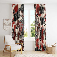 Sacred Heritage Window Curtain African Abstract Baobab Tree, Ethnic Symbols, and Red-Black Pattern - Wonder Print Shop
