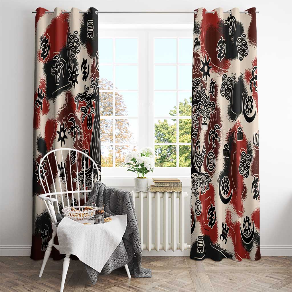 Sacred Heritage Window Curtain African Abstract Baobab Tree, Ethnic Symbols, and Red-Black Pattern - Wonder Print Shop