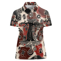 Sacred Heritage Women Polo Shirt African Abstract Baobab Tree, Ethnic Symbols, and Red-Black Pattern - Wonder Print Shop