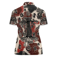 Sacred Heritage Women Polo Shirt African Abstract Baobab Tree, Ethnic Symbols, and Red-Black Pattern - Wonder Print Shop