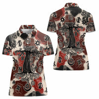 Sacred Heritage Women Polo Shirt African Abstract Baobab Tree, Ethnic Symbols, and Red-Black Pattern - Wonder Print Shop
