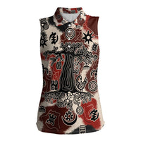 Sacred Heritage Women Sleeveless Polo Shirt African Abstract Baobab Tree, Ethnic Symbols, and Red-Black Pattern - Wonder Print Shop