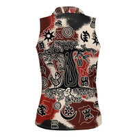 Sacred Heritage Women Sleeveless Polo Shirt African Abstract Baobab Tree, Ethnic Symbols, and Red-Black Pattern - Wonder Print Shop