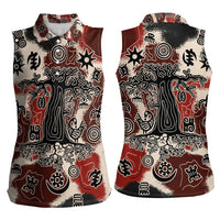 Sacred Heritage Women Sleeveless Polo Shirt African Abstract Baobab Tree, Ethnic Symbols, and Red-Black Pattern - Wonder Print Shop