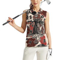 Sacred Heritage Women Sleeveless Polo Shirt African Abstract Baobab Tree, Ethnic Symbols, and Red-Black Pattern - Wonder Print Shop