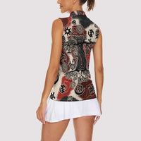 Sacred Heritage Women Sleeveless Polo Shirt African Abstract Baobab Tree, Ethnic Symbols, and Red-Black Pattern - Wonder Print Shop