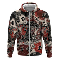 Sacred Heritage Zip Hoodie African Abstract Baobab Tree, Ethnic Symbols, and Red-Black Pattern - Wonder Print Shop