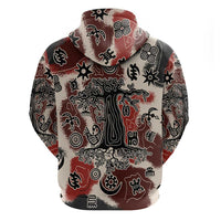 Sacred Heritage Zip Hoodie African Abstract Baobab Tree, Ethnic Symbols, and Red-Black Pattern - Wonder Print Shop