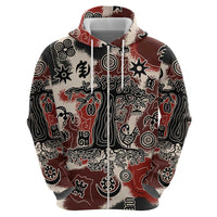 Sacred Heritage Zip Hoodie African Abstract Baobab Tree, Ethnic Symbols, and Red-Black Pattern - Wonder Print Shop