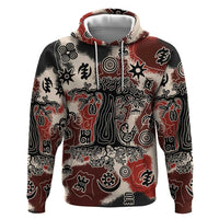 Sacred Heritage Zip Hoodie African Abstract Baobab Tree, Ethnic Symbols, and Red-Black Pattern - Wonder Print Shop
