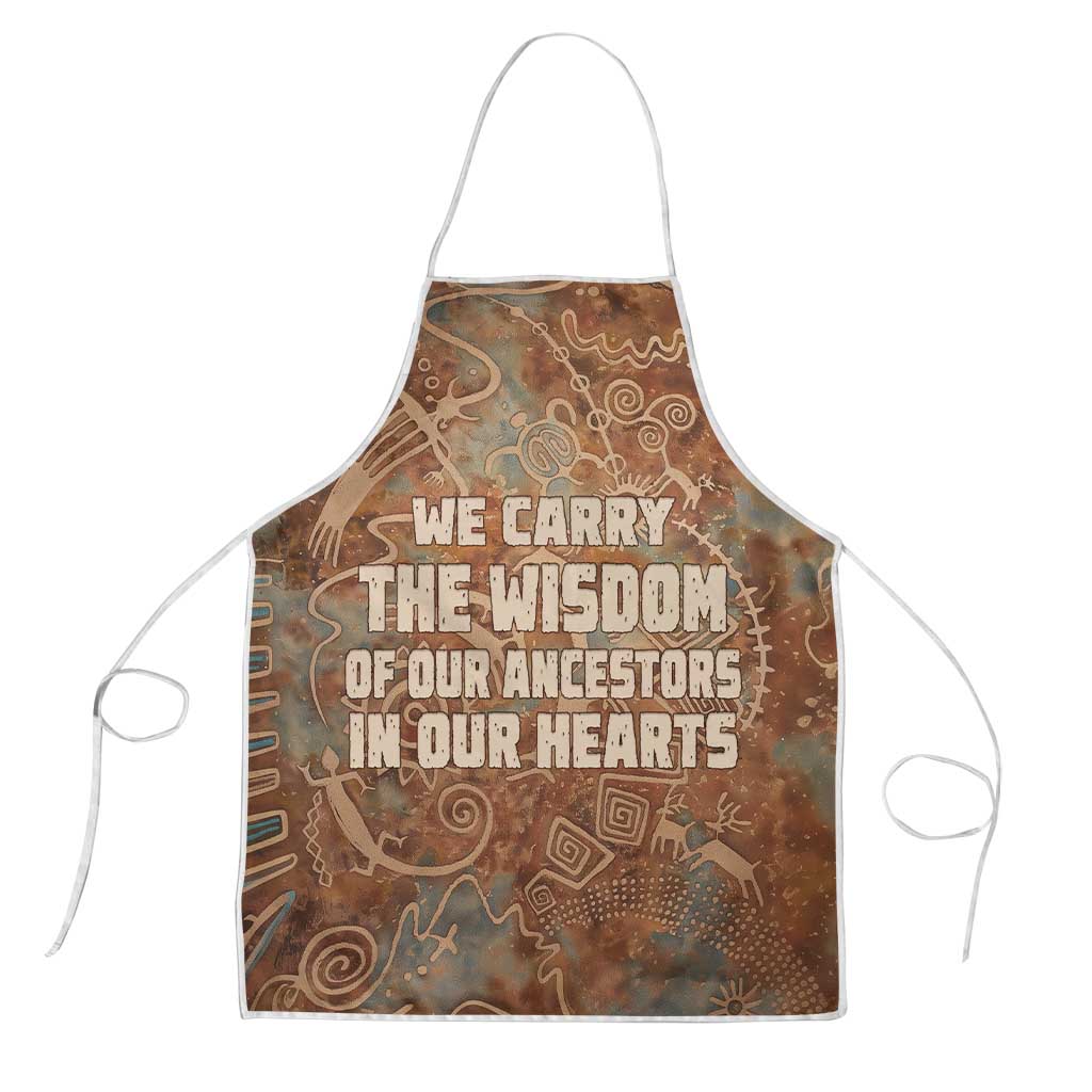 We Carry The Wisdom Apron African Ancient Symbols, Earthy Tones, and Ancestral Wisdom Quote - Wonder Print Shop