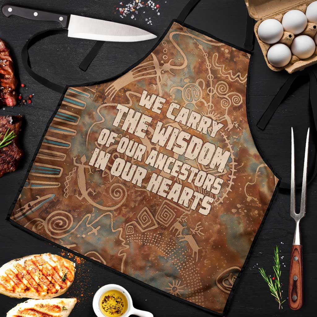 We Carry The Wisdom Apron African Ancient Symbols, Earthy Tones, and Ancestral Wisdom Quote - Wonder Print Shop