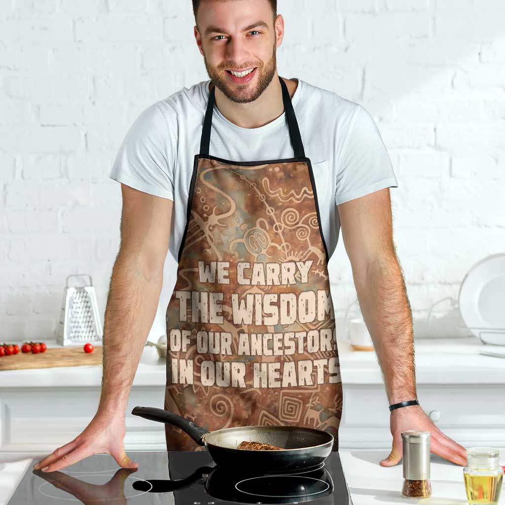 We Carry The Wisdom Apron African Ancient Symbols, Earthy Tones, and Ancestral Wisdom Quote - Wonder Print Shop