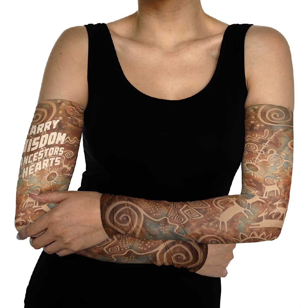 We Carry The Wisdom Arm Sleeves African Ancient Symbols, Earthy Tones, and Ancestral Wisdom Quote - Wonder Print Shop