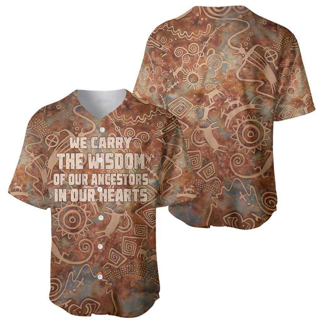 We Carry The Wisdom Baseball Jersey African Ancient Symbols, Earthy Tones, and Ancestral Wisdom Quote - Wonder Print Shop