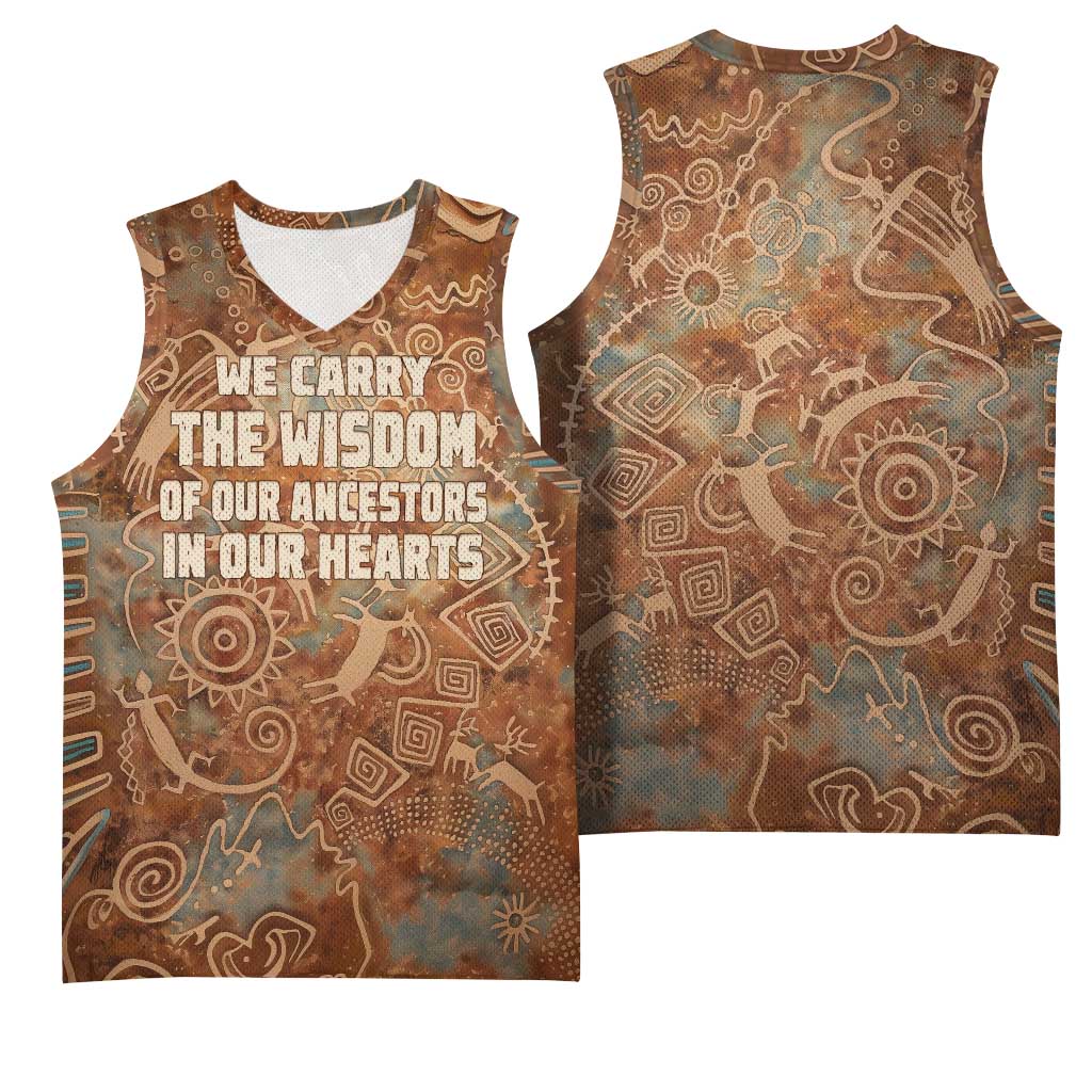 We Carry The Wisdom Basketball Jersey African Ancient Symbols, Earthy Tones, and Ancestral Wisdom Quote - Wonder Print Shop