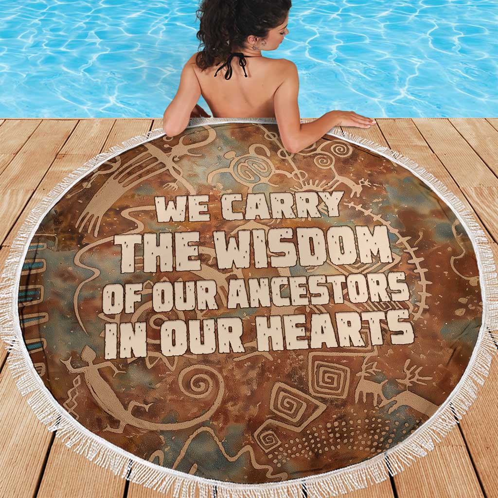 We Carry The Wisdom Beach Blanket African Ancient Symbols, Earthy Tones, and Ancestral Wisdom Quote - Wonder Print Shop