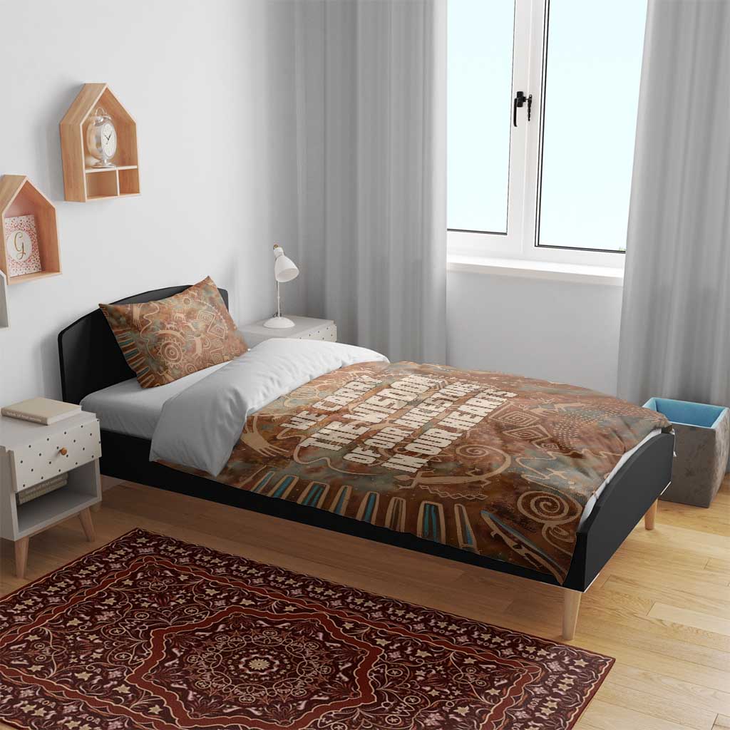 We Carry The Wisdom Bedding Set African Ancient Symbols, Earthy Tones, and Ancestral Wisdom Quote - Wonder Print Shop