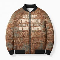 We Carry The Wisdom Bomber Puffer Jacket African Ancient Symbols, Earthy Tones, and Ancestral Wisdom Quote - Wonder Print Shop