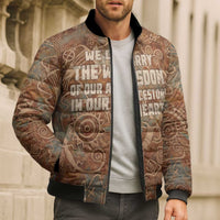 We Carry The Wisdom Bomber Puffer Jacket African Ancient Symbols, Earthy Tones, and Ancestral Wisdom Quote - Wonder Print Shop