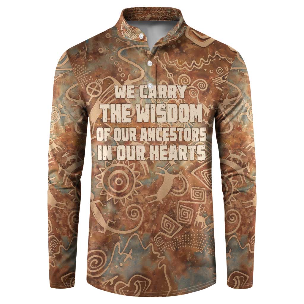 We Carry The Wisdom Button Sweatshirt African Ancient Symbols, Earthy Tones, and Ancestral Wisdom Quote - Wonder Print Shop