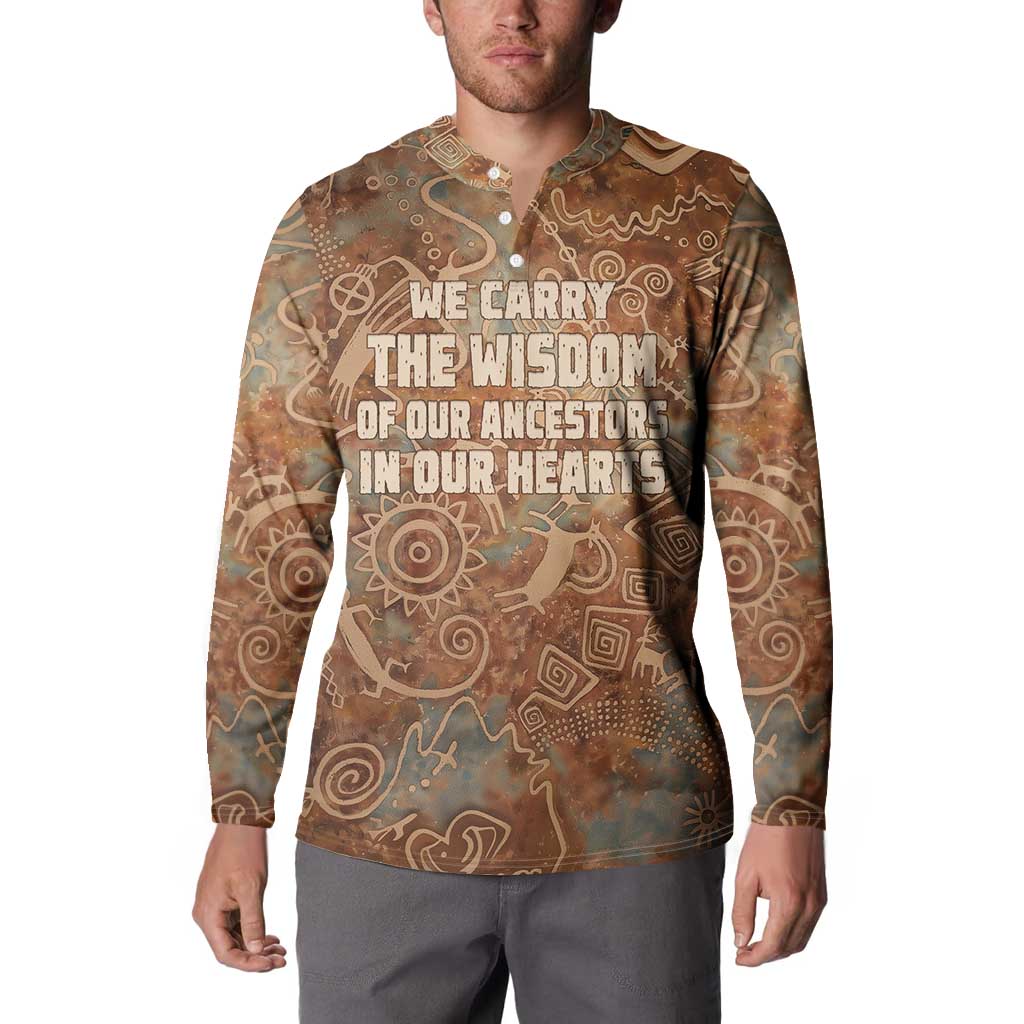 We Carry The Wisdom Button Sweatshirt African Ancient Symbols, Earthy Tones, and Ancestral Wisdom Quote - Wonder Print Shop