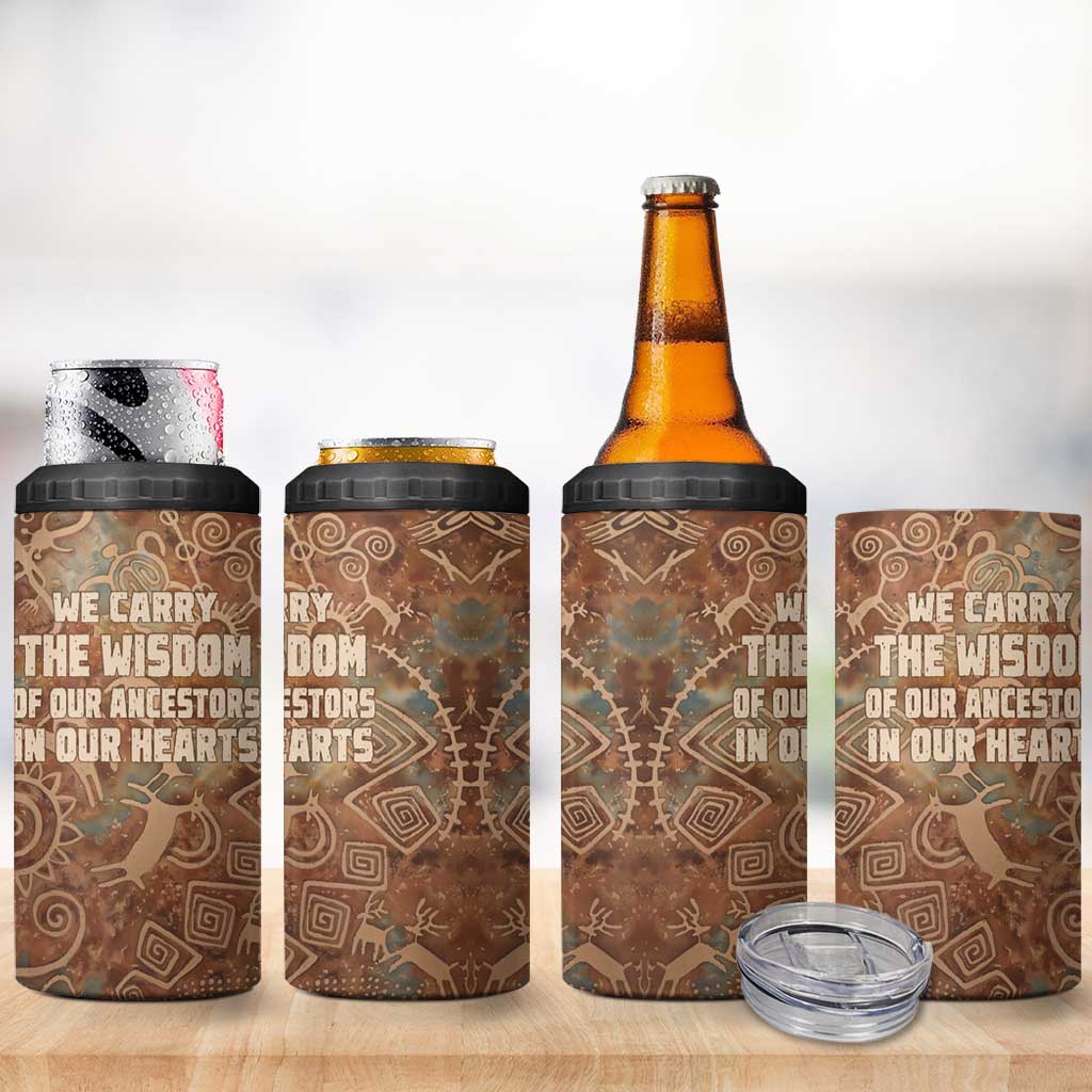 We Carry The Wisdom 4 in 1 Can Cooler Tumbler African Ancient Symbols, Earthy Tones, and Ancestral Wisdom Quote - Wonder Print Shop