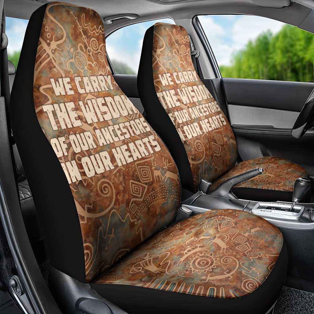 We Carry The Wisdom Car Seat Cover African Ancient Symbols, Earthy Tones, and Ancestral Wisdom Quote - Wonder Print Shop