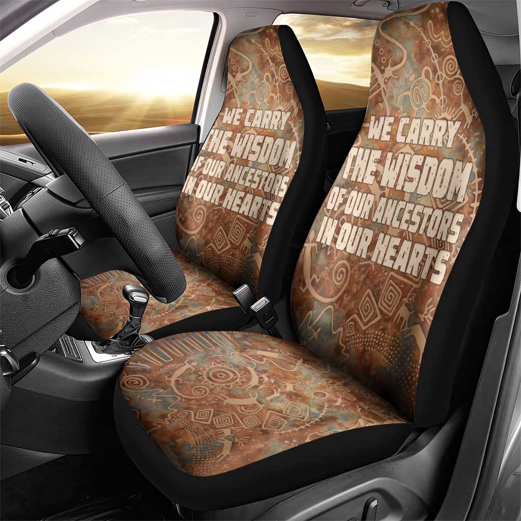 We Carry The Wisdom Car Seat Cover African Ancient Symbols, Earthy Tones, and Ancestral Wisdom Quote - Wonder Print Shop