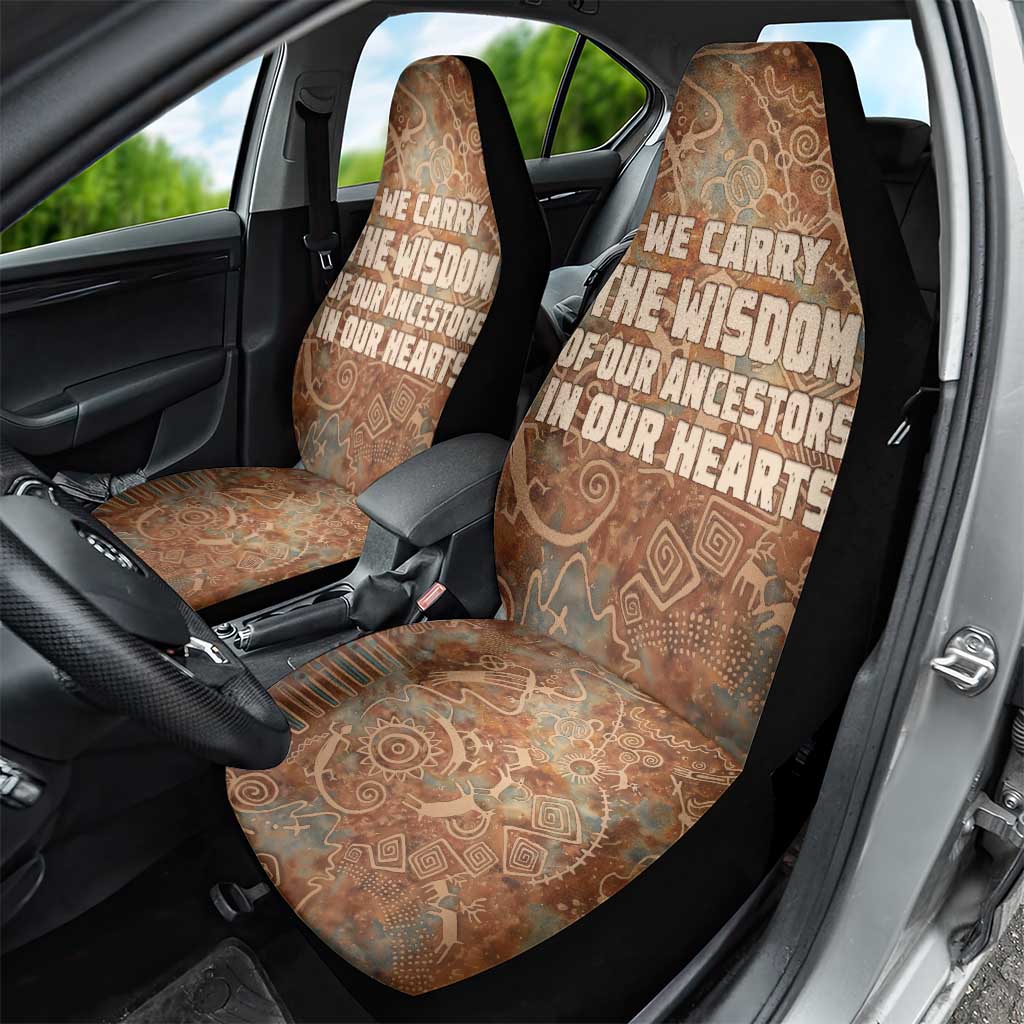 We Carry The Wisdom Car Seat Cover African Ancient Symbols, Earthy Tones, and Ancestral Wisdom Quote - Wonder Print Shop