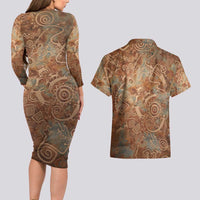 We Carry The Wisdom Couples Matching Long Sleeve Bodycon Dress and Hawaiian Shirt African Ancient Symbols, Earthy Tones, and Ancestral Wisdom Quote - Wonder Print Shop