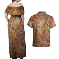 We Carry The Wisdom Couples Matching Off Shoulder Maxi Dress and Hawaiian Shirt African Ancient Symbols, Earthy Tones, and Ancestral Wisdom Quote - Wonder Print Shop